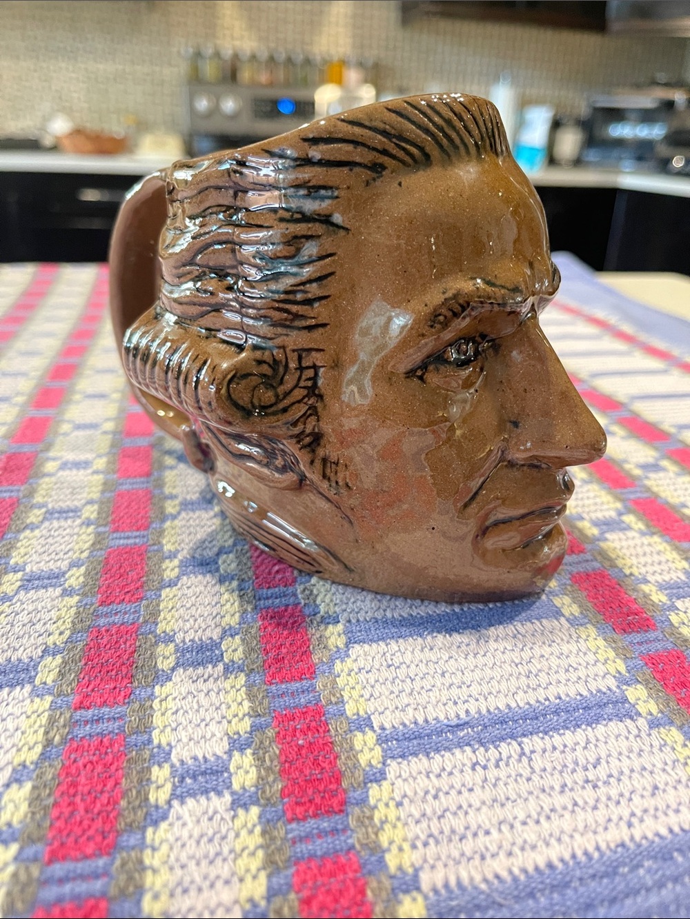 Brown Glazed Ceramic Head Planter - Decorative Face Accent